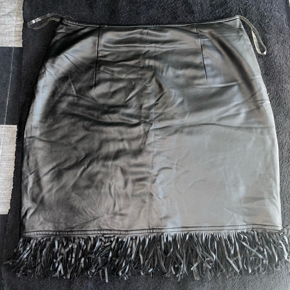 Black leather Fringe Skirt